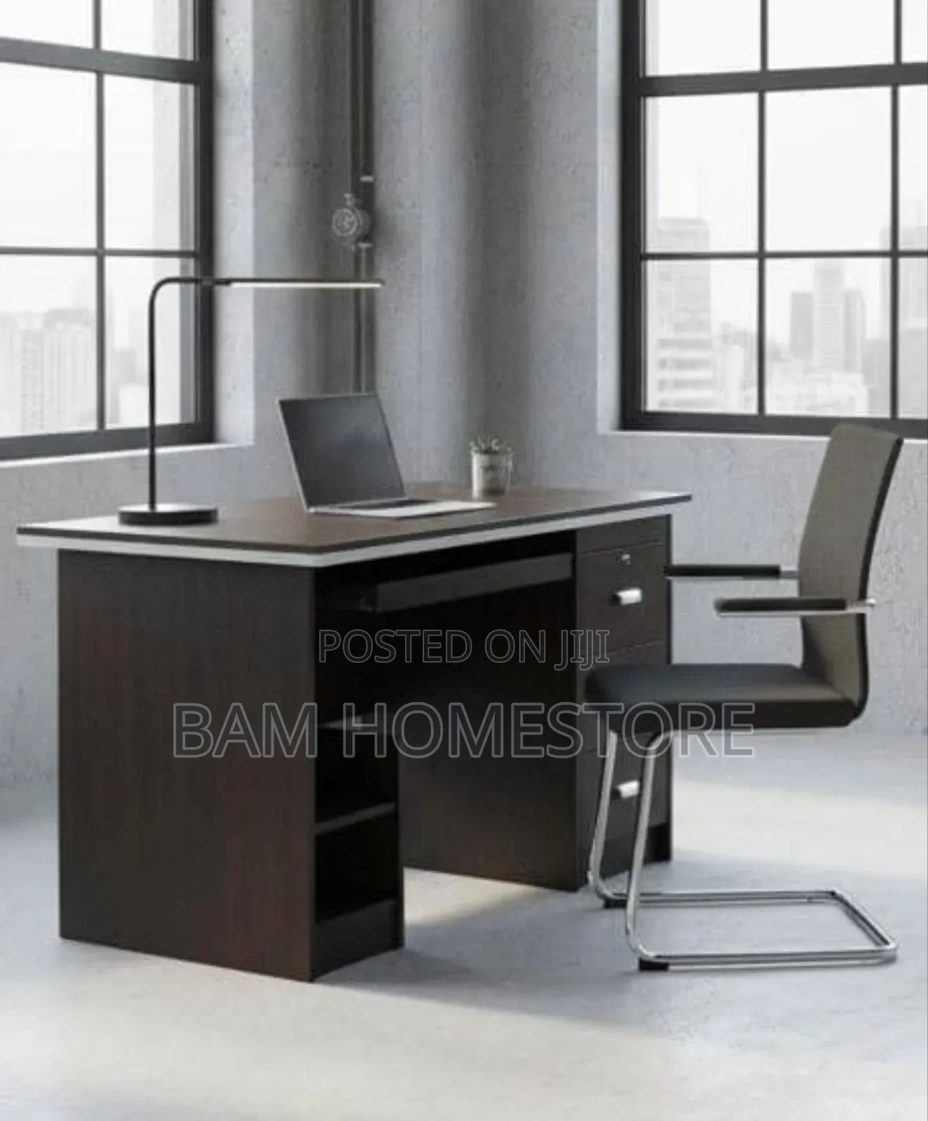 Executive Walnut Office Desk - Modern Workstation With 3 Drawers
