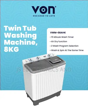Von Washing Mashine Kg 8 Twin Tub Wash and Spin at the Same Time