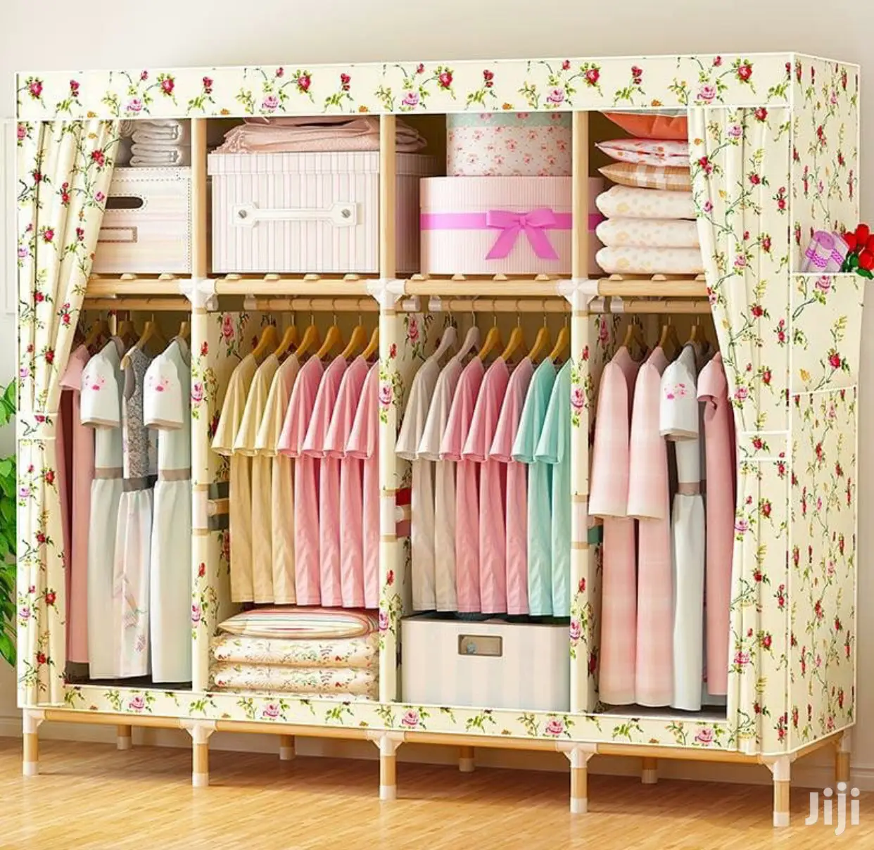 Wadrobe Ya Canvas Na Shelf Za Mbao