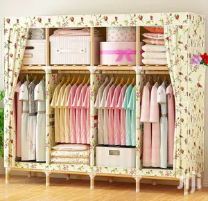 Wadrobe Ya Canvas Na Shelf Za Mbao