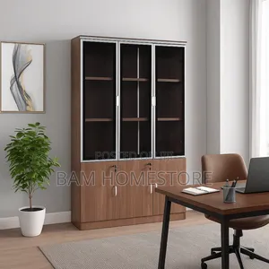 Executive 3-Door Office Bookcase - Modern Glass Filing Cabinet
