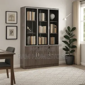 Executive 3-Door Office Bookcase - Modern Glass Filing Cabinet