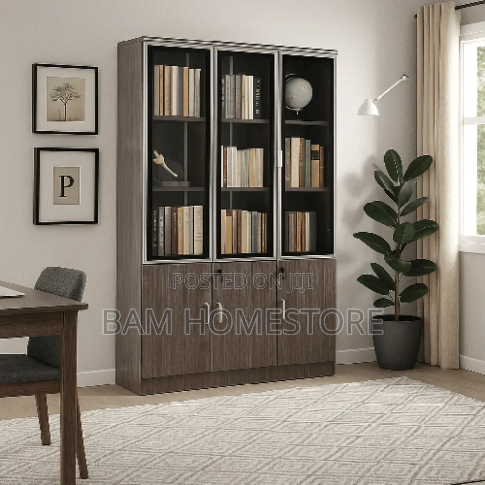 Executive 3-Door Office Bookcase - Modern Glass Filing Cabinet