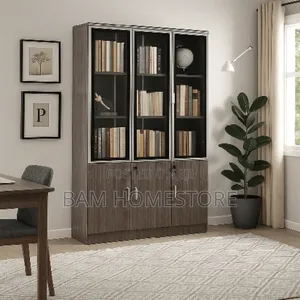 Executive 3-Door Office Bookcase - Modern Glass Filing Cabinet
