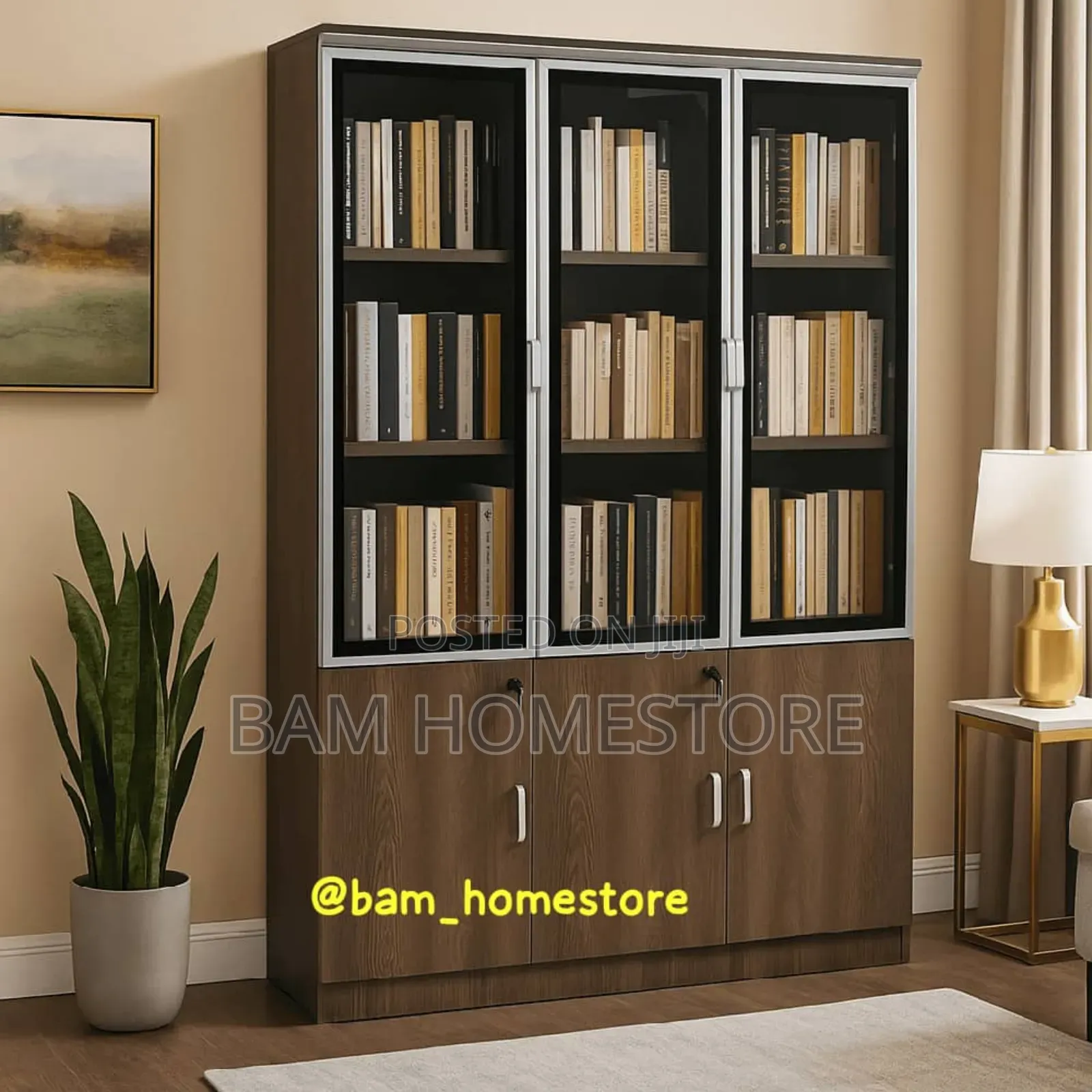 Executive 3-Door Office Bookcase - Modern Glass Filing Cabinet