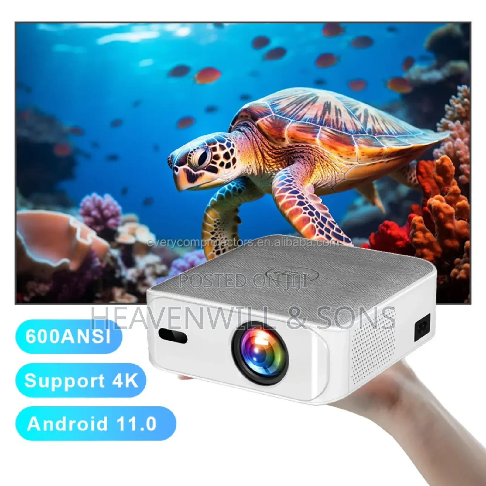Outdoor Android 14 Smart Projector 600 Ansi Lumens= 1500 Led Lumens