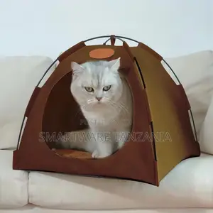 Stylish Cat Tent House Indoor Pet Cave With Cushion Brown Beige