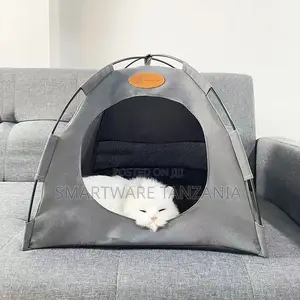 Premium Cat Tent With Mesh Door Indoor Pet Hideaway Gray Shelter