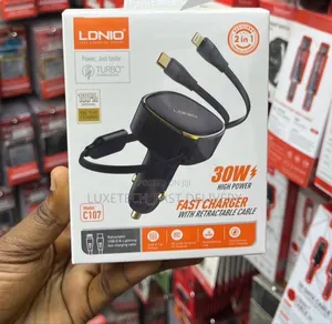 Ldnio C107 30w High-Power 2-in-1 Car Charger With a Retractable Cable