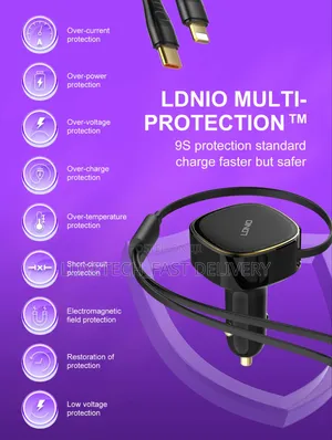 Ldnio C107 30w High-Power 2-in-1 Car Charger With a Retractable Cable
