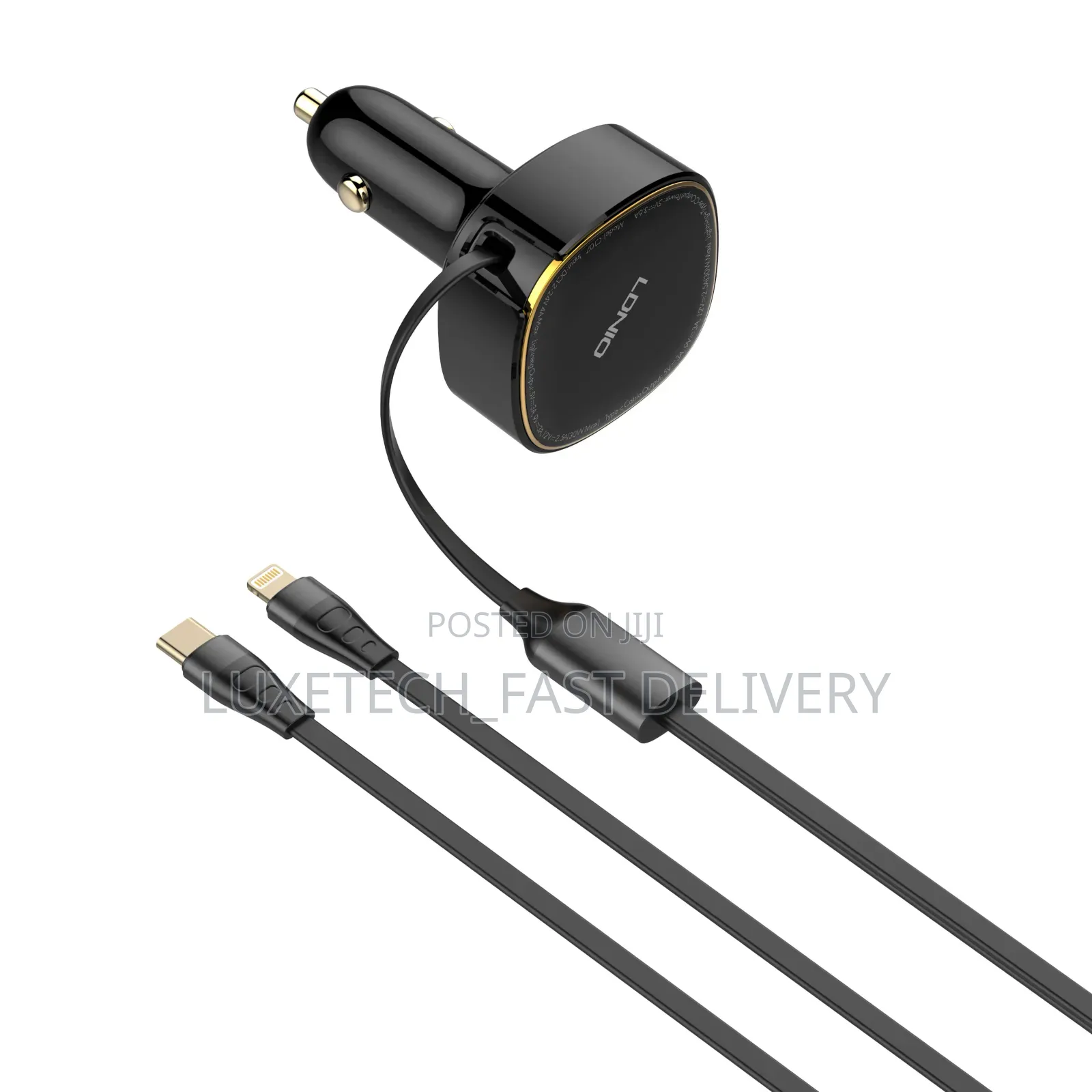 Ldnio 30w 2-in-1 Car Charger With Usb-C and Lightning Connectors