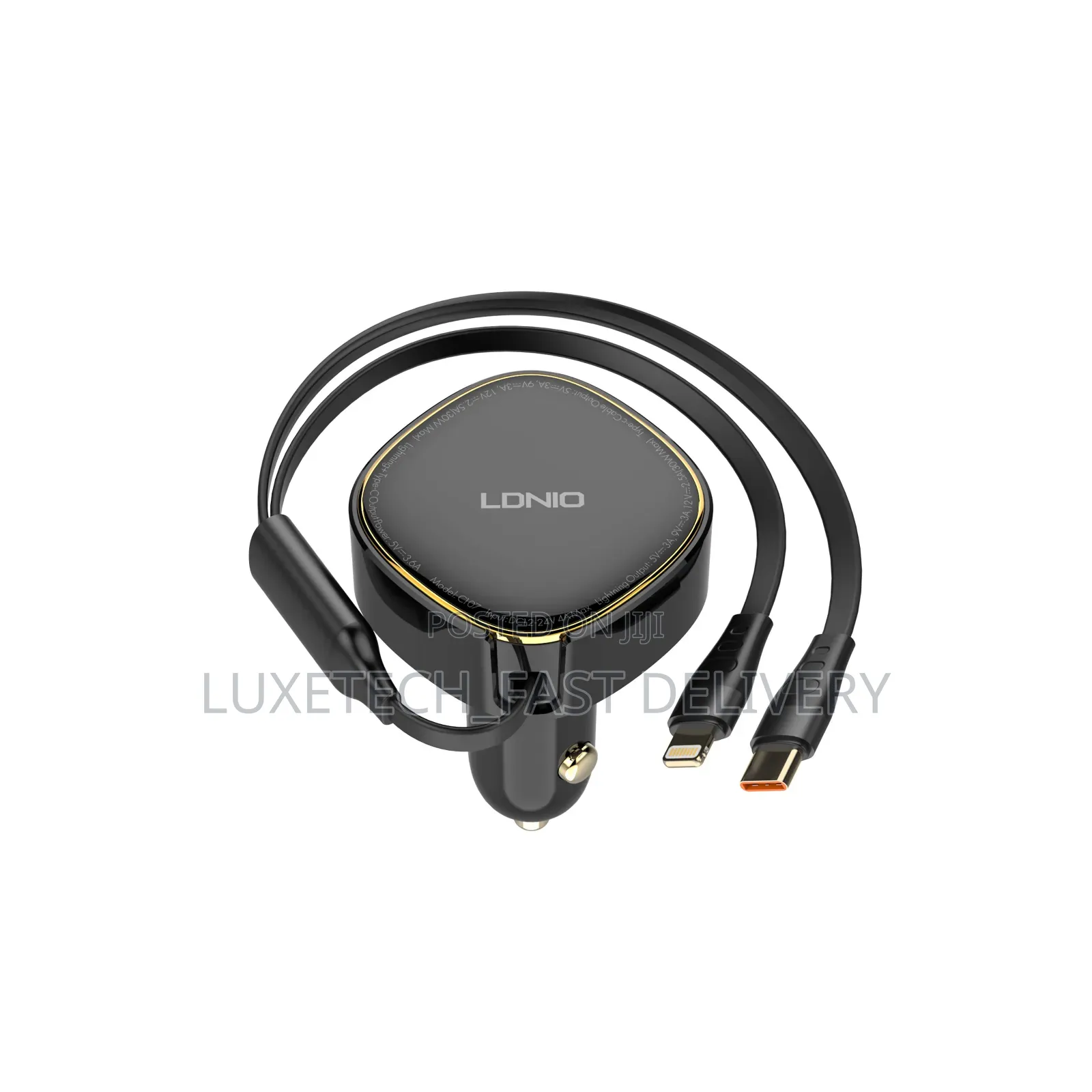 Ldnio 30w 2-in-1 Car Charger With Usb-C and Lightning Connectors