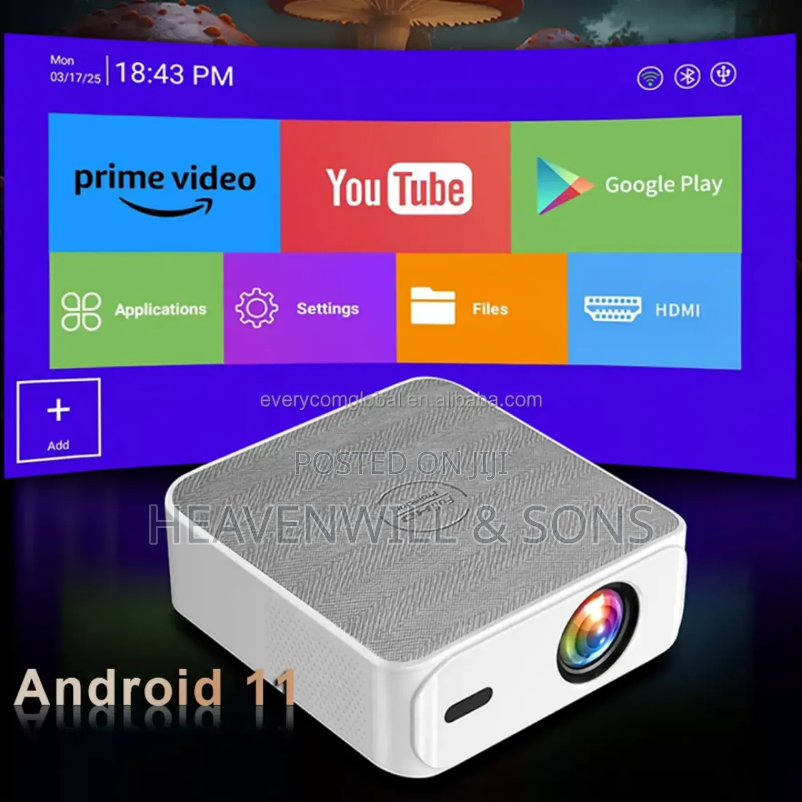 Outdoor Android 14 Smart Projector 600 Ansi Lumens= 1500 Led Lumens