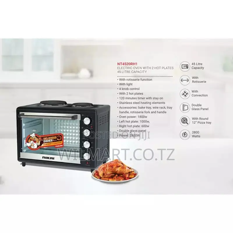 Nikai Oven Electric 45l With Rosting Function and 2 Hotplate Nt4520rht