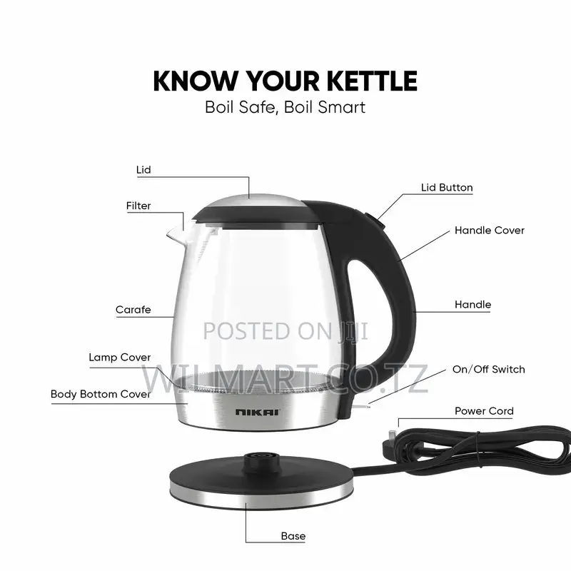Nikai Jug Kettle 1.2l Glass With Filter 2200w Nk303g Filter With Boil