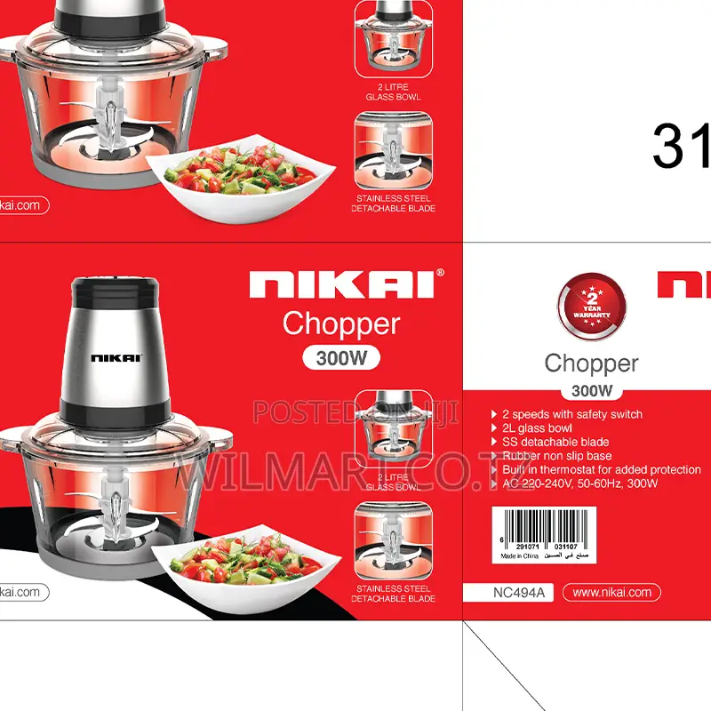 Nikai Chopper 2l Glass Bowl 300w Nc494a Detachable Blade Built In