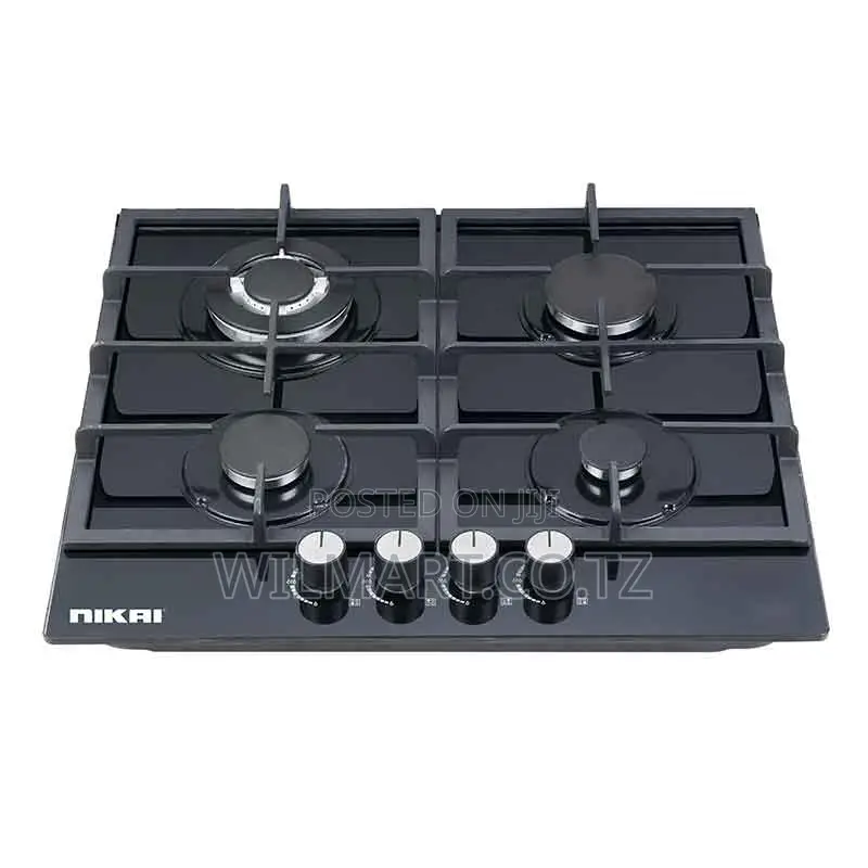 Nikai Gas Cooker 4 Burner Glass 8mm Tempered 580x500x120mm Ngh44g Auto