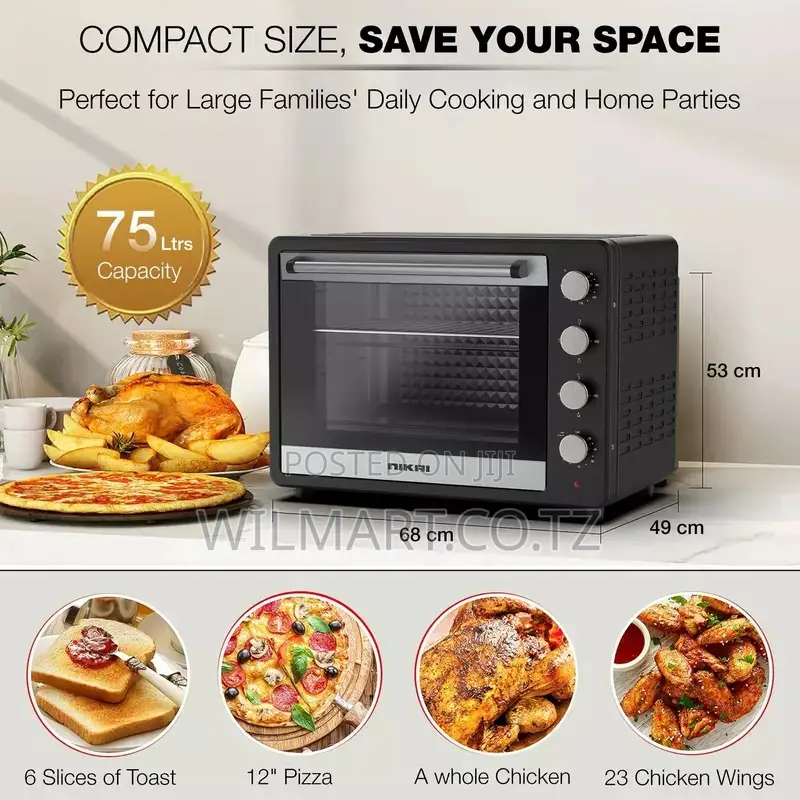 Nikai Oven Electric 75l Rosting 4 Knobs 2200w Nt75rcz 120 Mins Timer