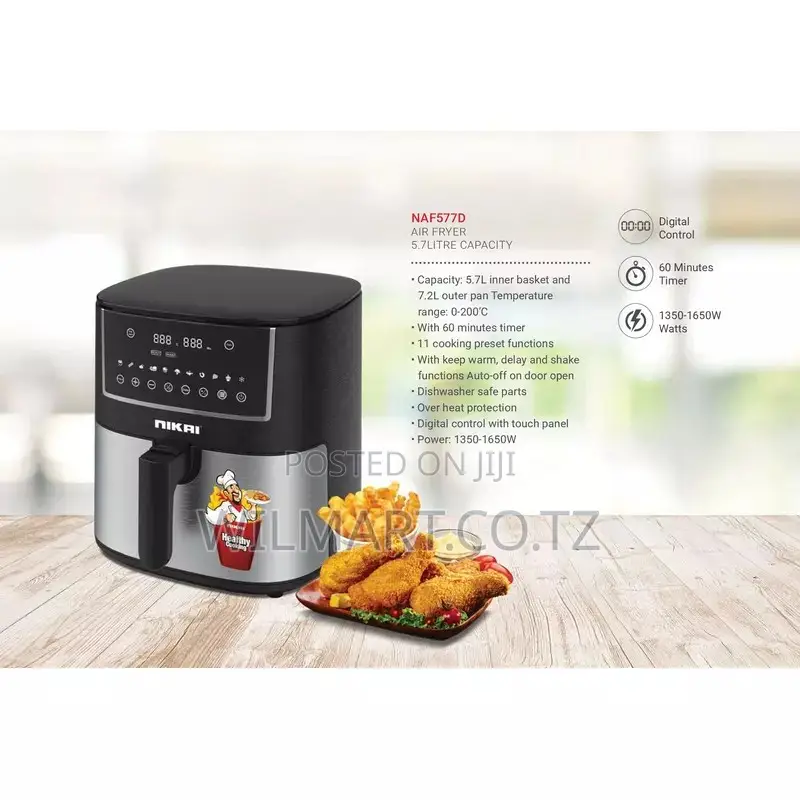 Nikai Airfryer 5.7l Digital 1650w Naf577d 60 Mins Timer 11 Preset Cook