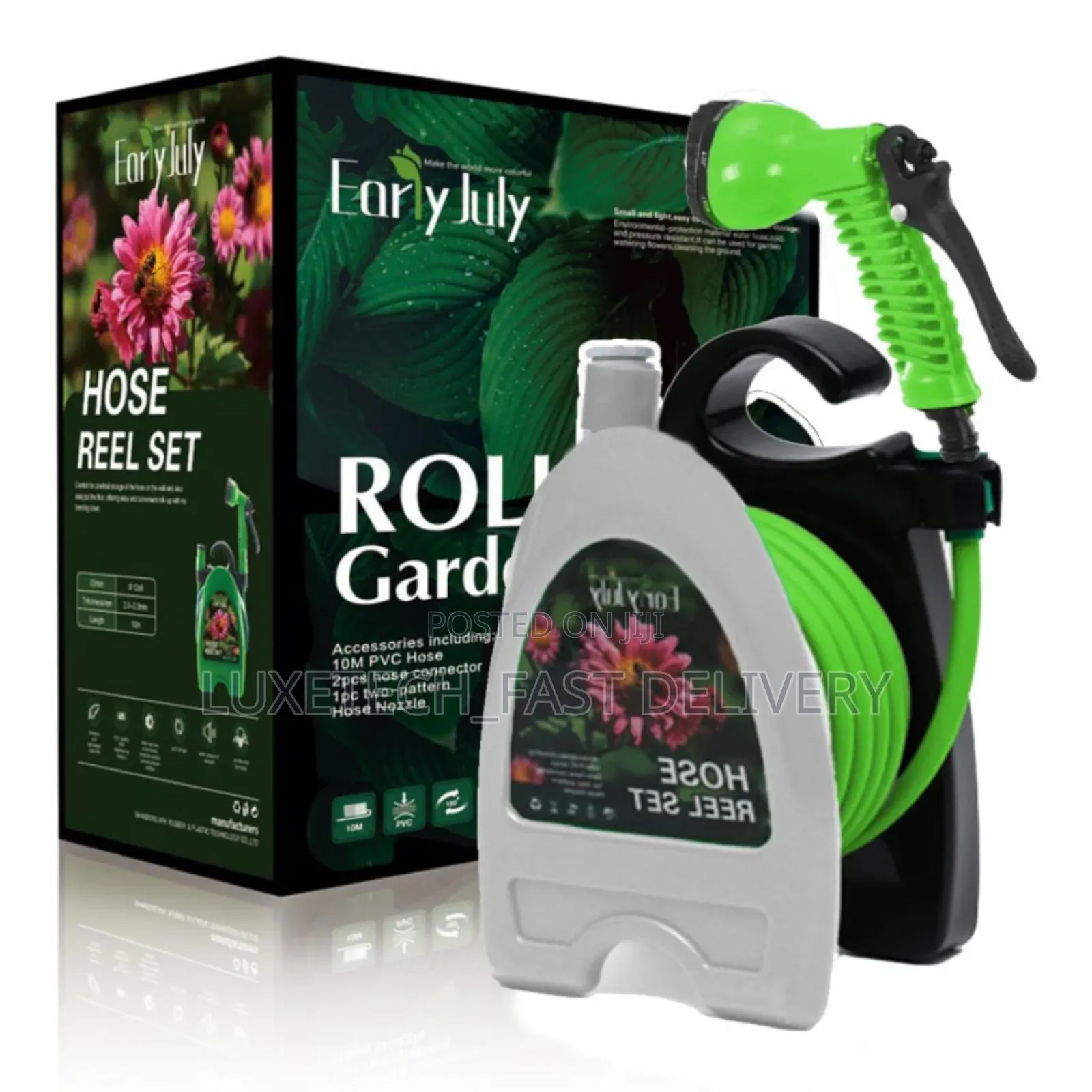 10 Meter Roll Up Garden Hose Reel With 8 Functions Nozzle Spray Gun