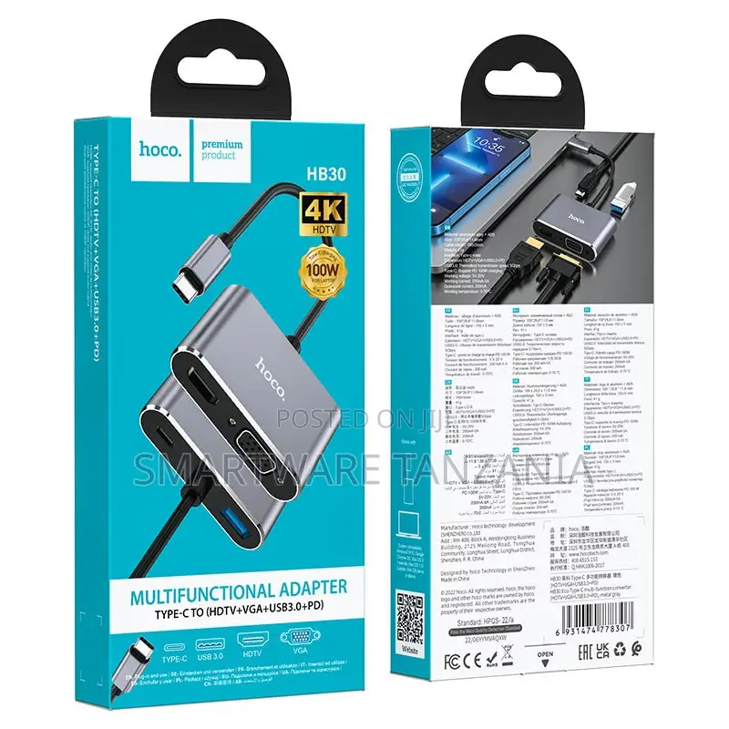 Hoco Hb30 Type-c Multifunctional Adapter Hdtv Vga Usb 100w