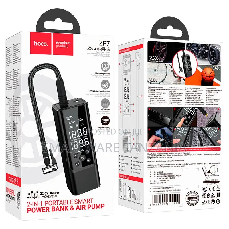 Hoco Zp7 2-in-1 Smart Air Pump Led Display Portable Power Bank