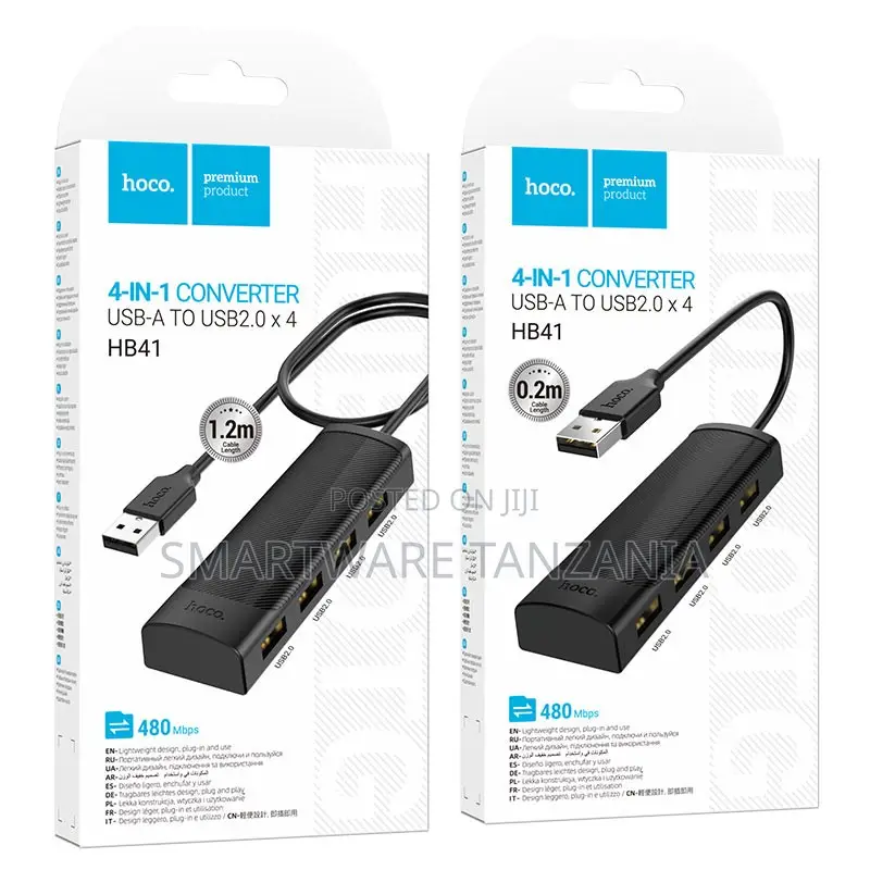 Hoco Hb41 Usb-a to Usb2.0 4-Port Hub 480mbps Converter 1.2m Cable