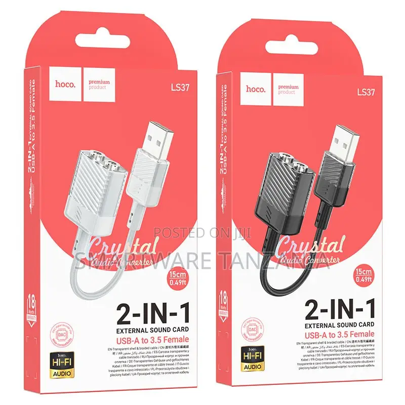 Hoco Ls37 Usb-a to 3.5mm External Sound Card 15cm Audio Adapter
