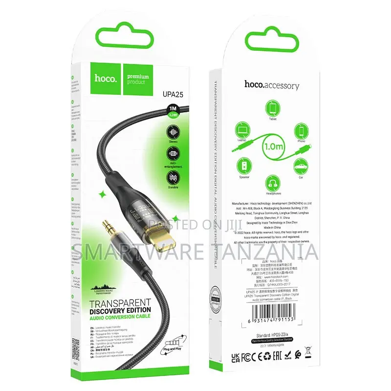 Hoco Upa25 Lightning To 3.5mm Audio Cable 1m Transparent Dac
