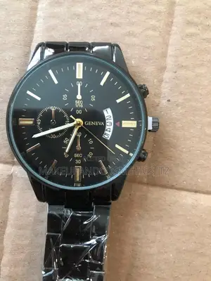 Watch and Matching Black Chain Bracelets Set