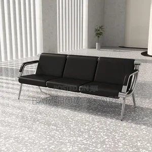 Executive Black Leather Waiting Sofa - 3 Seater Office Reception Bench