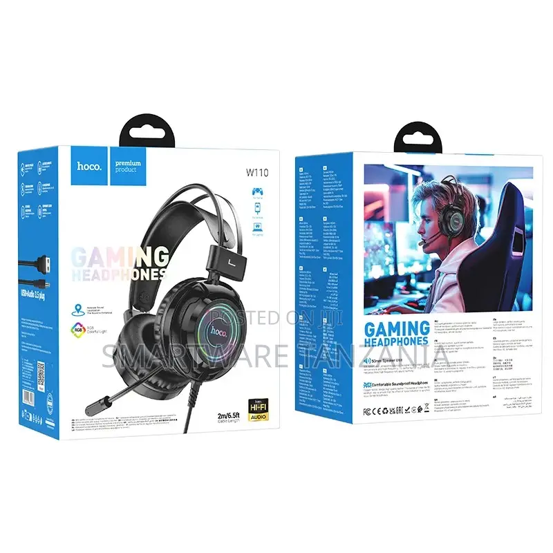 Hoco W110 Gaming Headphones RGB Led 50mm Drivers Usb 3.5mm 2m Black