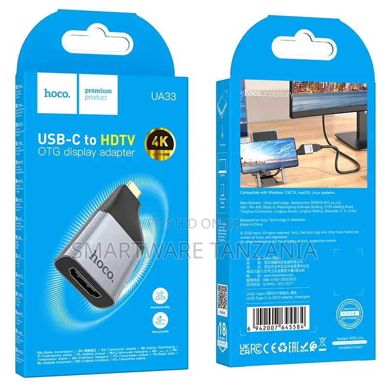 Hoco Ua33 Usb-C to HDTV Otg Display Adapter Ultra Hd 60hz Aluminum