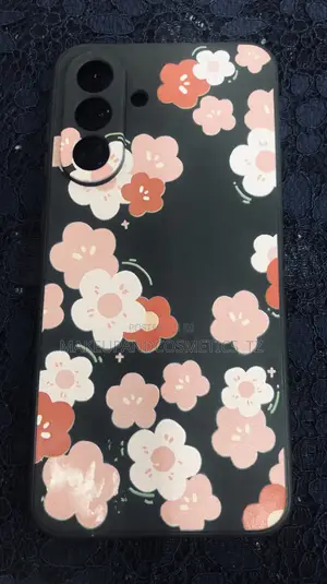 Black Phone Case With a Pink and White Floral