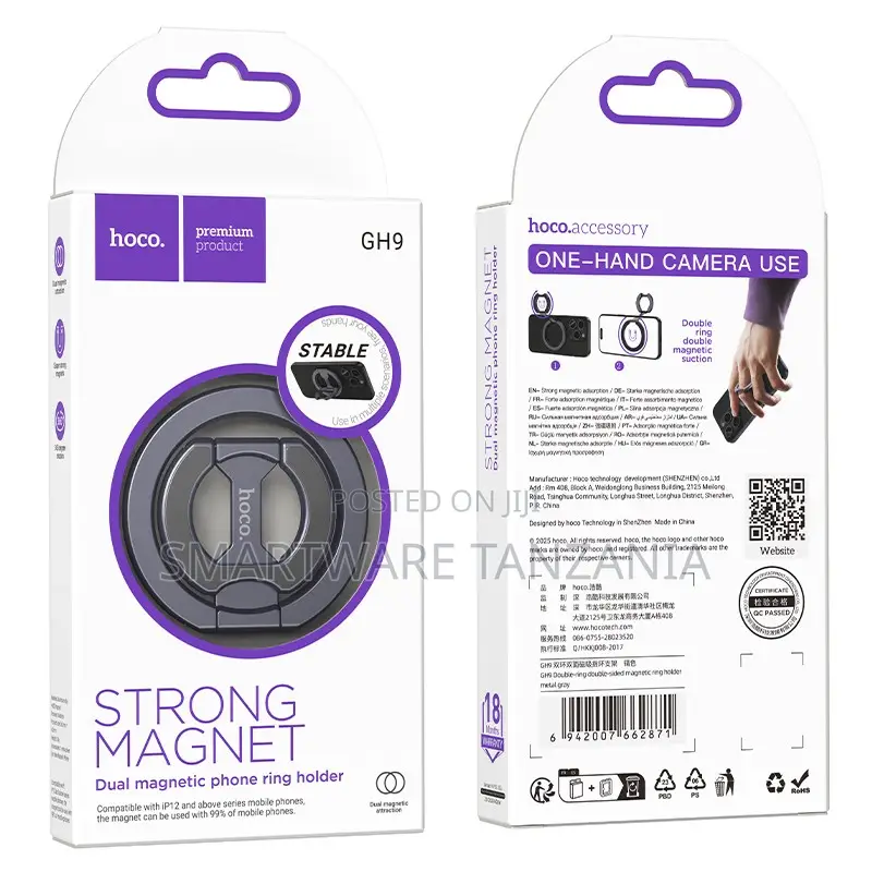 Hoco Gh9 Strong Magnet Dual Ring Phone Holder One Hand Camera Use