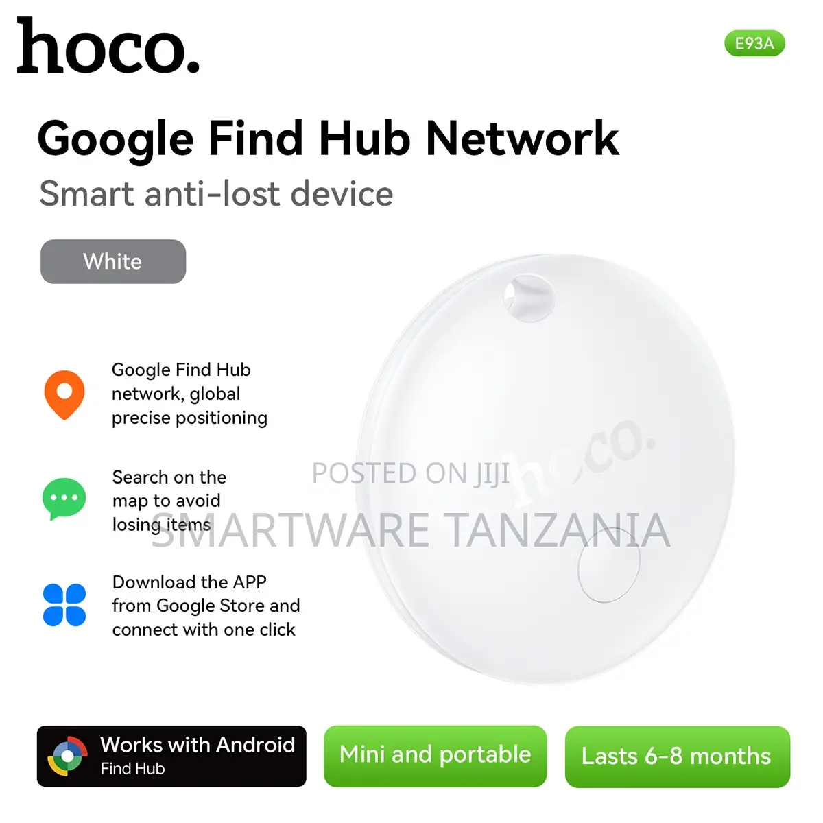Hoco E93a Google Find Hub Tracker White Mini Portable 6-8 Months