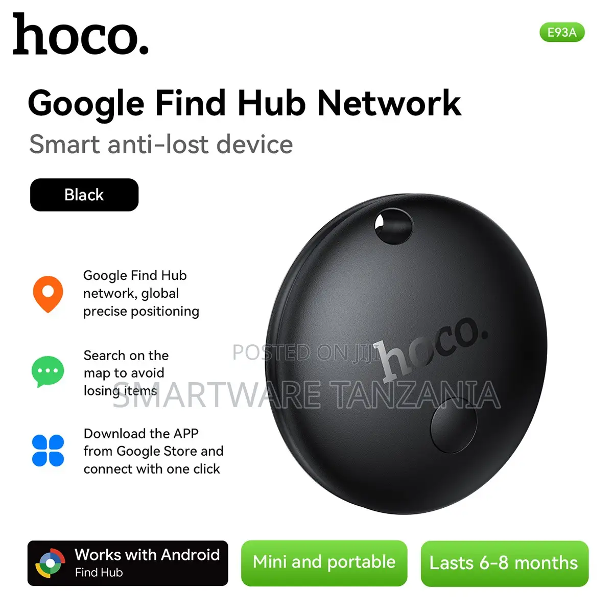 Hoco E93a Google Find Hub Tracker Black Mini Portable 6-8 Months