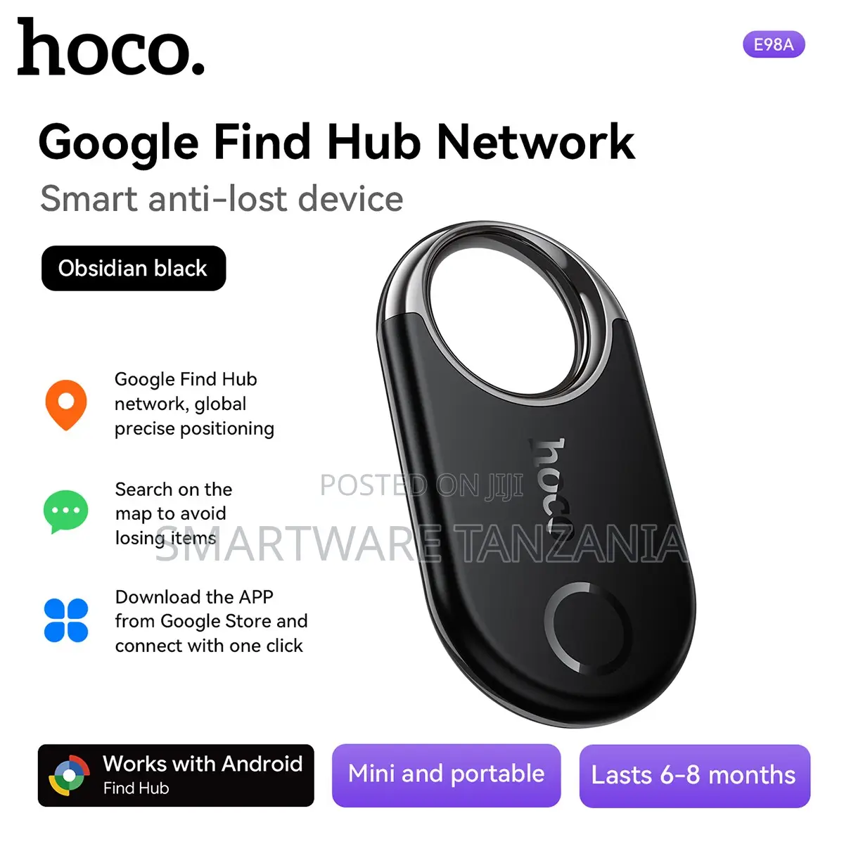 Hoco E98a Google Find Hub Tracker Obsidian Black Mini Portable 6-8m
