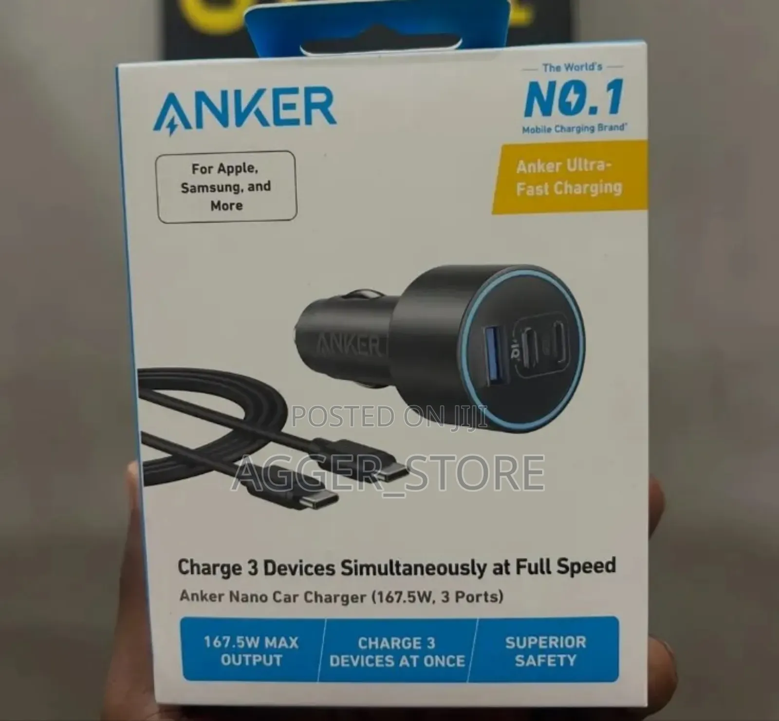 Anker Nano Car Charger (167.5w, 3 Ports)