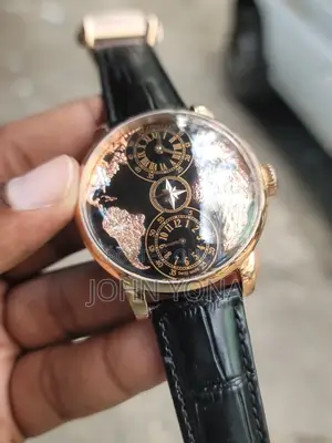 Jacob Co the World Is Yours Dual Time Zone Watch With a Black Strap