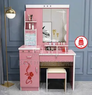 Blluxury Wooden Dressing Table With Large Mirror, Drawers Stool