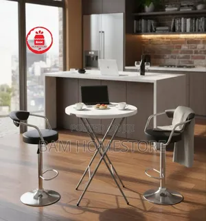 Modern Bistro Set - Folding High-Top Table Adjustable Bar Stools