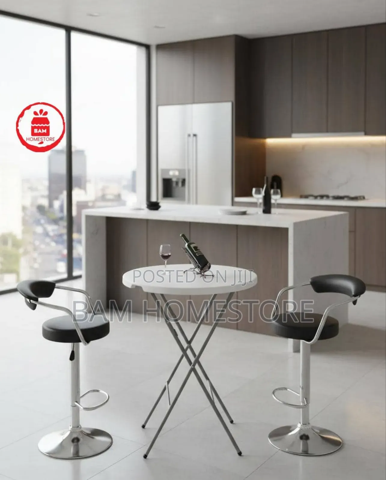 Modern Bistro Set - Folding High-Top Table Adjustable Bar Stools