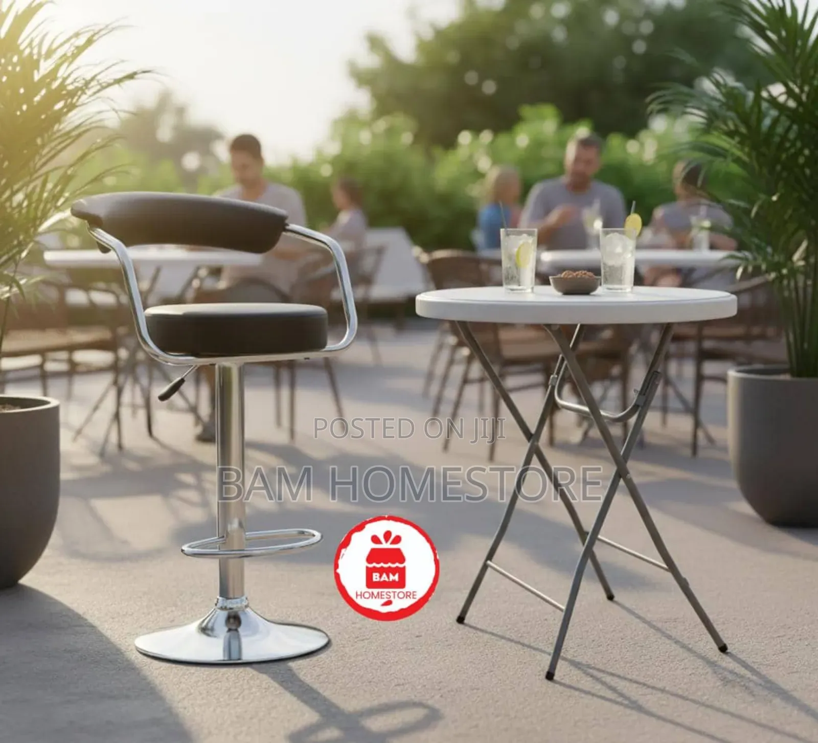 Modern Bistro Set - Folding High-Top Table Adjustable Bar Stools