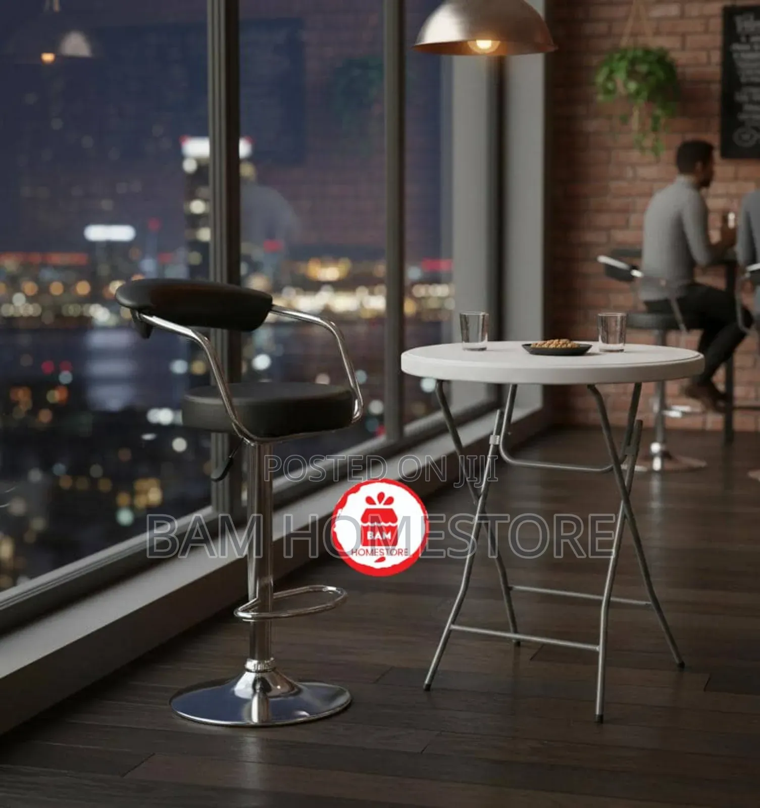 Modern Bistro Set - Folding High-Top Table Adjustable Bar Stools