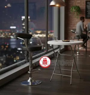 Modern Bistro Set - Folding High-Top Table Adjustable Bar Stools