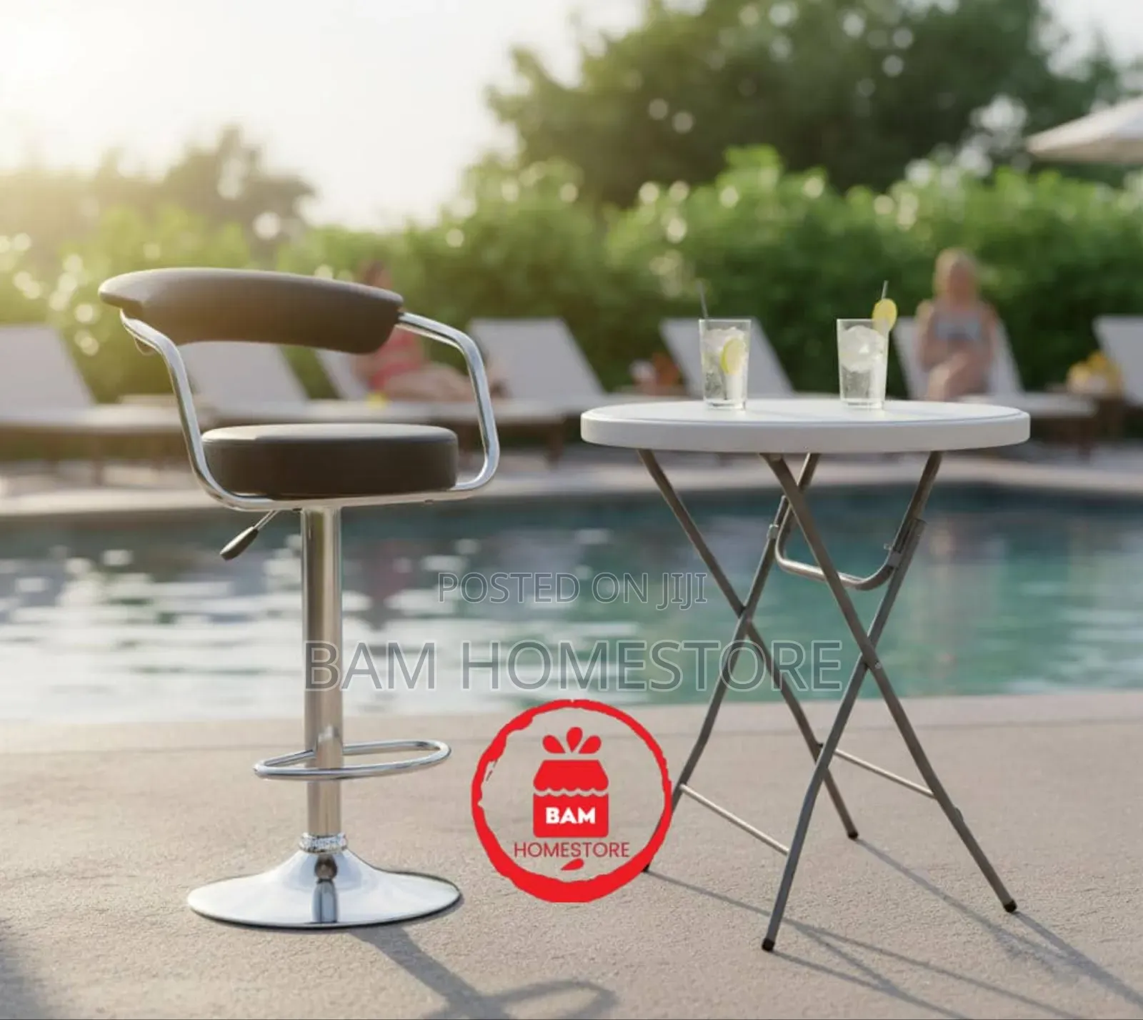 Modern Bistro Set - Folding High-Top Table Adjustable Bar Stools