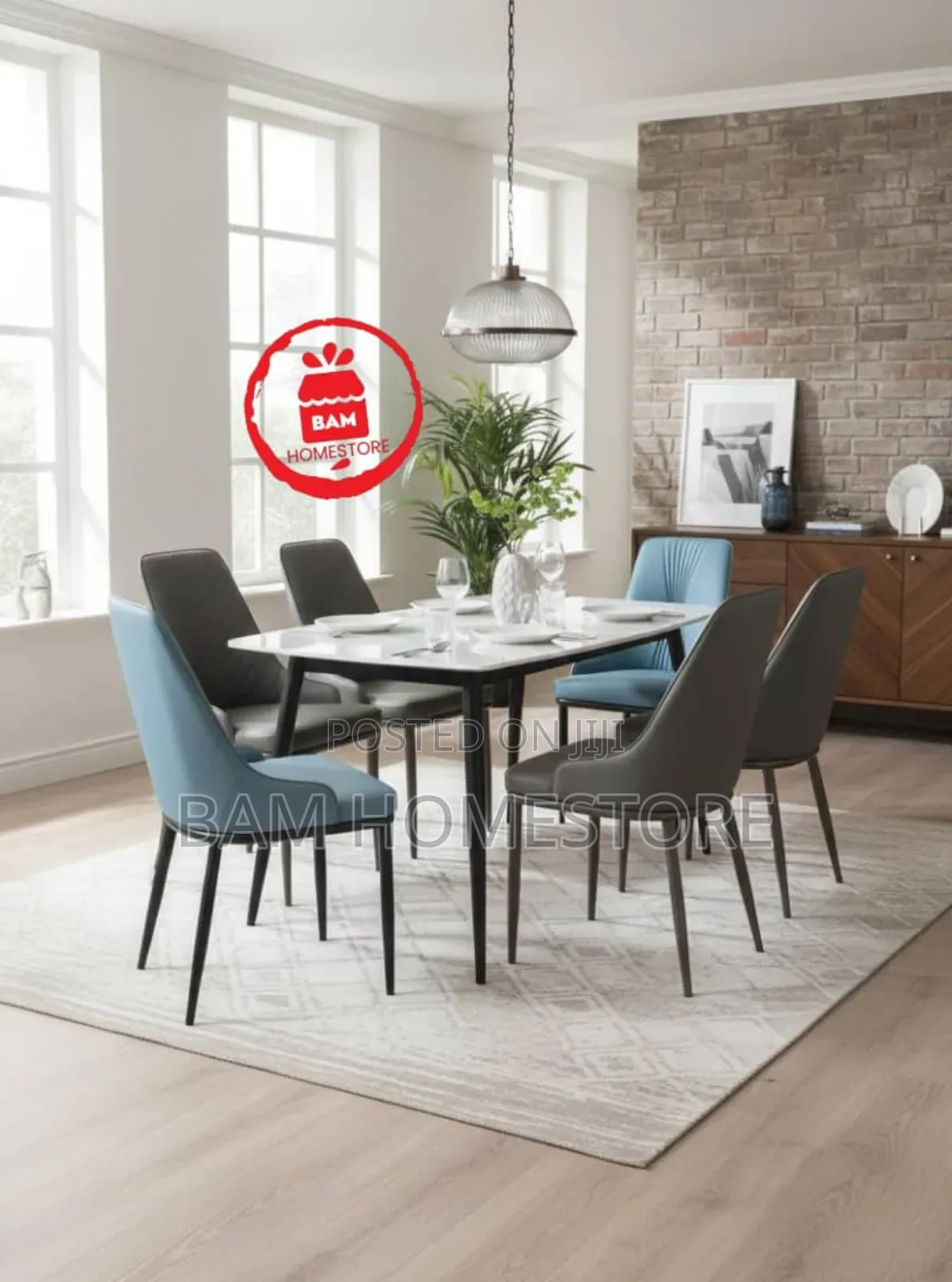 Modern 6-Seater Dining Set - Luxury Marble Top Table 6 Padded Chairs