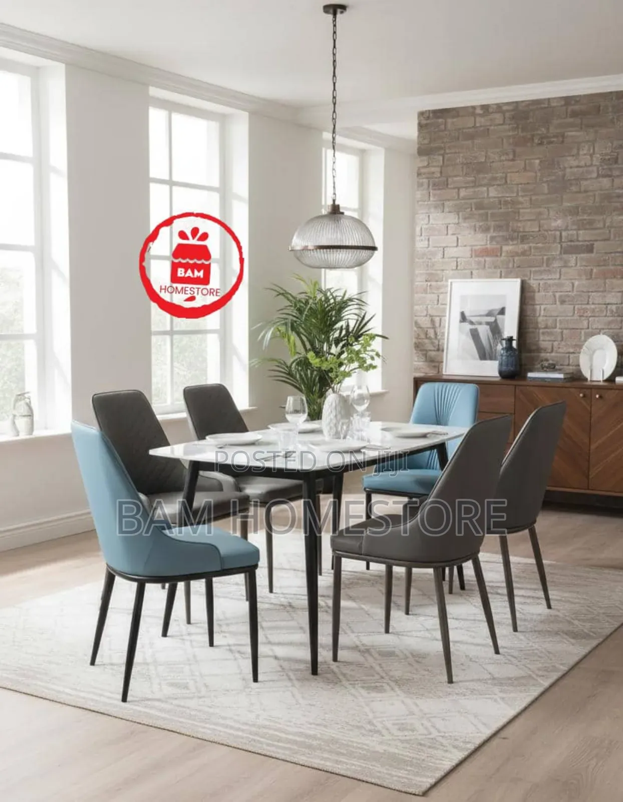 Modern 6-Seater Dining Set - Luxury Marble Top Table 6 Padded Chairs