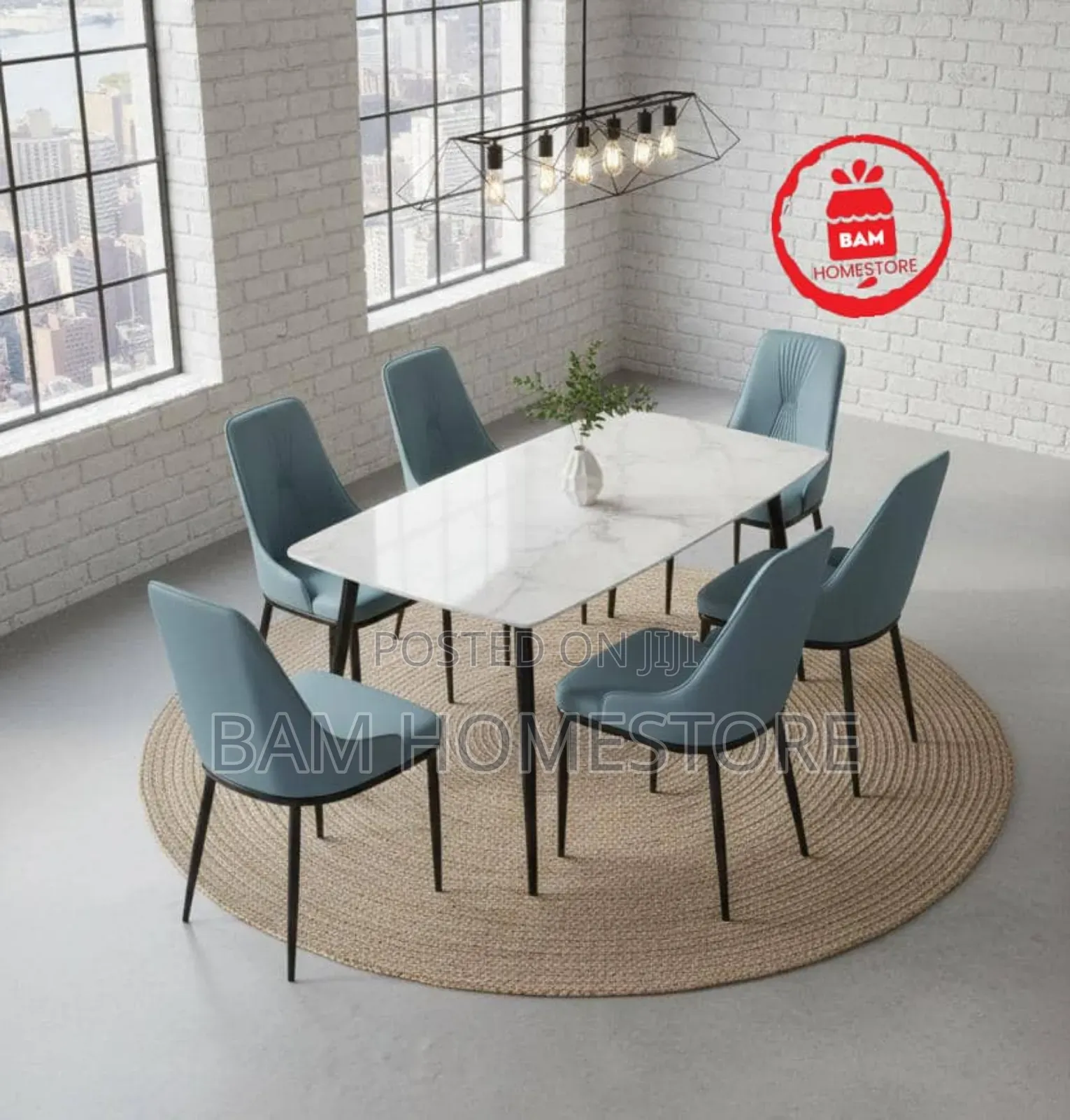 Modern 6-Seater Dining Set - Luxury Marble Top Table 6 Padded Chairs